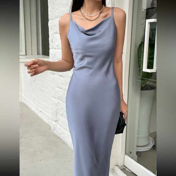 Blue Draped Cami Dress - Picture 4 of 10